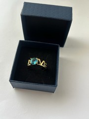 Vintage Blue Cubic Zirconia Ring Gold Plated Womens Size 8.5