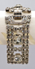 Vintage Rhinestone Bracelet w/ Multiple Rows of Rhinestones & Large Square Ones