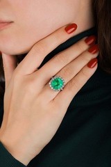 Antique Art Deco 5.30 Ct Natural Emerald Vintage Wedding Ring 14K White Gold FN