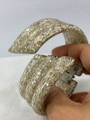 Vintage Lucite Confetti Bracelet Gold White Wide Bypass Clamper