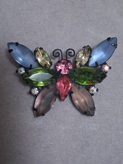 Vintage Juliana butterfly brooch multi color & shape prong set stones