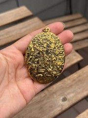 Unmarked Vintage Revlon Locket – 1500’s Village Scene Locket Pendant Goldtone