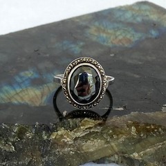 VTG Sterling Silver 935 +W+ Oval Faceted Hematite & Marcasite Ring Sz 6.25