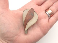 Vintage Sterling Modernist Jasper Agate Abstract Leaf Flower Large Pendant