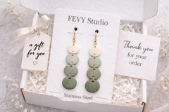 Sage Green Dangle Earrings | Minimalist Polymer Clay | Gold Lightweight Gift
