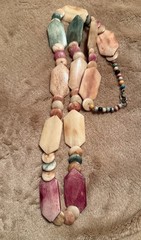 Vintage Art Deco Carved Bovine Necklace Pastel Pink Green Hexagon Geometric 34”