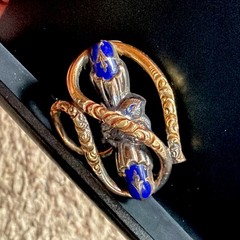 Victorian Stunning Gold Fill Embossed Coiled Vine Enameled Blue Brooch C Clasp