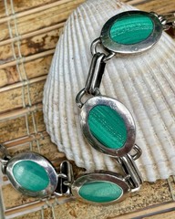 🎥 8″ Mint Green Real Malachite 49 gr Bracelet Sterling Box Clasp Vtg Mexico
