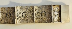 Antique Victorian 7 Panel Bracelet 800 Silver 1.4 Oz Floral Filigree Box Clasp