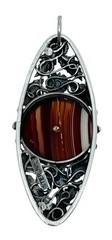 Antique Victorian Sterling Silver 925/1000 Banded Agate Flower Pendant 3” Long