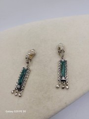 Vintage Sterling Silver Eilat Stone Earrings Drop Dangle Clipon Made In Israel