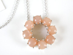 New Sterling Silver 925 Peach Moonstone Halo Round Pendant Necklace