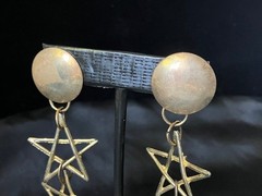 Vintage Shoulder Duster Earrings Gold Tone Open Star Link Dangles 6″ Clip On