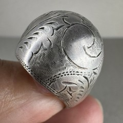 Vintage Sterling Silver 925 Oxidized Boho Etched Wide Round Domed Ring Size 7.75