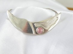 Vintage Sterling Silver 925 Artisan Modernist Rhodochrosite Slide Necklace