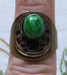 Vintage Made In West Germany Faux Jade Brass Ring Adjustable Size 5