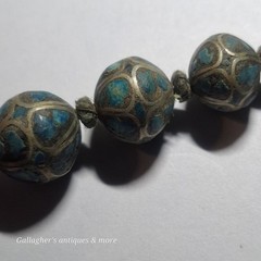 vintage Bead Tibetan Turquoise Inlay Silver Graduated 16″ Choker Necklace