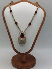 Vintage Kramer NY Red Rhinestone Statement Necklace Hollywood Regency Signed MCM