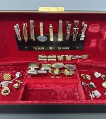 LOT NICE VTG Men’s Tie Tacks Clip Bars Cufflinks W/ Jewelry Case Box