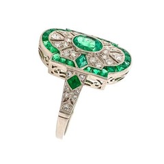 2.30Ct Art Deco Style Lab Created Emerald Engagement 14K White Gold Finish Ring