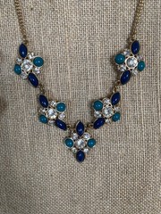 Vtg Avon JJH Blue Green Cabochon Clear Rhinestone Necklace Bracelet Earrings Set