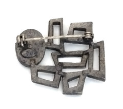 Vintage LG Lind Gal Modernist MCM Brooch Silver Tone Abstract Green Stone Pin