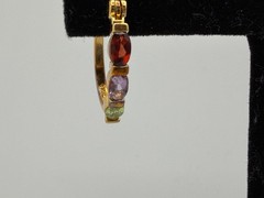 Vintage 925 Silver Multi-Gemstone J-Hoop Earrings Gold Vermeil Garnet Amethyst