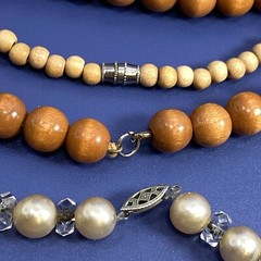 Lot of 3 Vtg Mixed Material 15″ Choker Strand Necklaces Glass Wood Plastic Stone