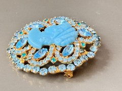 Vintage Verified JULIANA D&E Robins Egg Blue Cameo Brooch & Earring Set