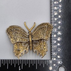 Damascene Butterfly Brooch Pin Spain Gold & Silver Tone Black Enamel 1.75″ READ