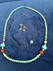 VTG FACETS 1 Turquoise Beaded And 1 Wired Turquoise Necklace Turquoise Earrings