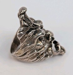 Unisex 60s Handmade Sterling Silver 999 Pagan Green Man Of The North Ring Sz 7