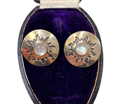 JEAN DUFFY VINTAGE MOONSTONE STERLING SILVER SUN STARBURST XL EARRINGS PIERCED