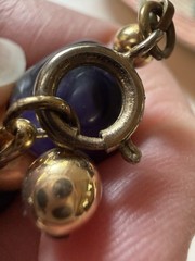 Vintage Chunky Bead Necklace Purple Stone Gold Tone Choker Heavy 15-16”