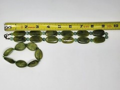 Vintage Green Lucite Faux Jade 18″ Necklace and Elastic Bracelet Set Lightweight