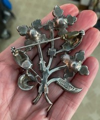Vintage Eisenberg Original 1940s Sterling Silver Rhinestone Pin Brooch Large 3″