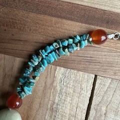 LJ Beaded Necklace 18 Inch Turquoise Carnelian Mutton Fat 925 Sterling 76.7g