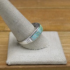 Vintage Sterling Silver Lab Created Opal Inlay Ring Size 11.25