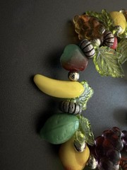Vintage Plastic Acrylic Resin Fruit Salad Charm Bracelet Colorful Beads Silver