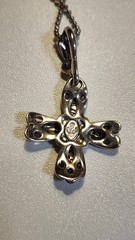 Vintage Premier Designs Necklace Flower Pendant Cross Gold Silver Toned Signed