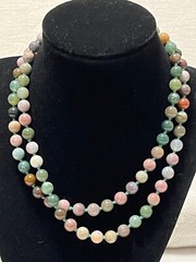 1980’s hand knotted green multicolored agate beads no clasp 33 in necklace