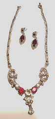 SET OF 2: Vintage Red & Clear Rhinestone Necklace w/NEW Marquis Red Earrings