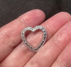 Vintage Theda 925 Sterling Silver Marcasite Open Heart Love Slide Pendant