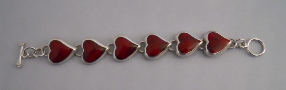 Vintage ATI 925 Red Jasper Heart Bracelet Sterling Silver Bracelet 36.2 grams