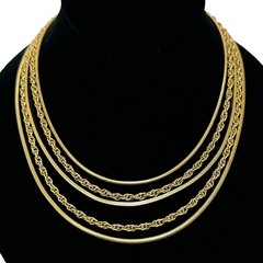 Vintage Gold Tone 5 Layered Flat Serpentine and Multilink Chain Collar Necklace