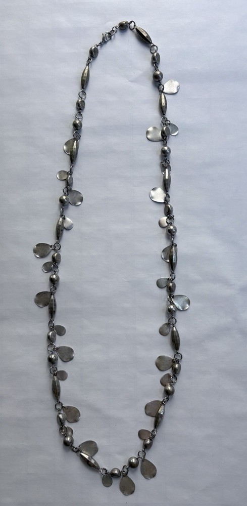 Vintage Silver Tone 36 in Metal Beaded Necklace. Costume Jewelry