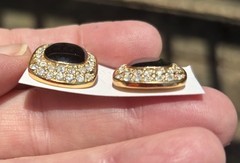 Rhinestone Post Earrings 3/4″ Elegant Black & Clear W/Rhinestones Gold Tone
