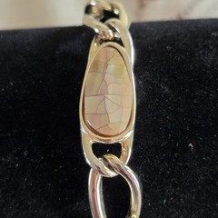 Vintage Women’s Abalone Shell Chain Link Bracelet Silver Tone 7″