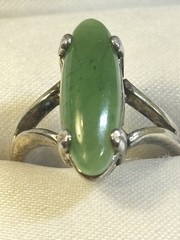 Vintage Sterling Silver Jade Ring Size 5 6mm X 17mm Center