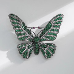 3.00Ct Round Cut Lab Created Emerald Butterfly Brooch Pin 14K White Gold Plated
